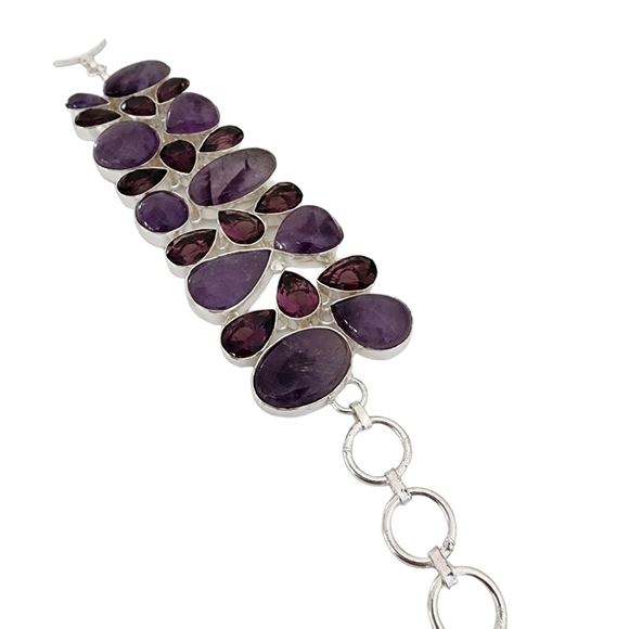 Amethyst statement silver gemstone bracelet chunky purple plum genuine Q05 - Picture 3 of 12